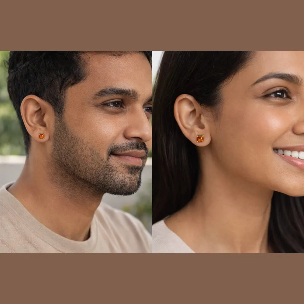 ZHome Orange Crystal Square Stud for Women & Girls | Gold Plated Stylish Daily Wear Earring