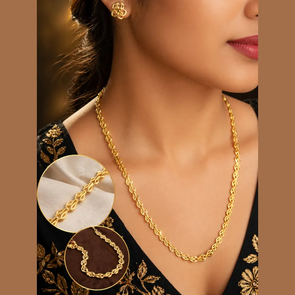 One Gram Gold Plated Handmade Designer Chain Necklace – 28 Inch