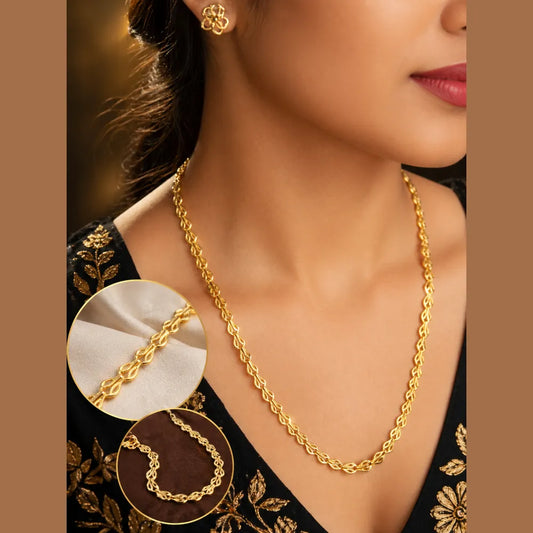 One Gram Gold Plated Handmade Designer Chain Necklace – 28 Inch