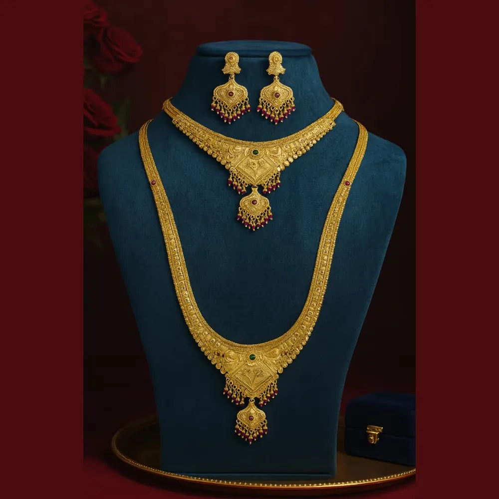 Royal Temple Style Gold-Plated Bridal Necklace Set with Earrings