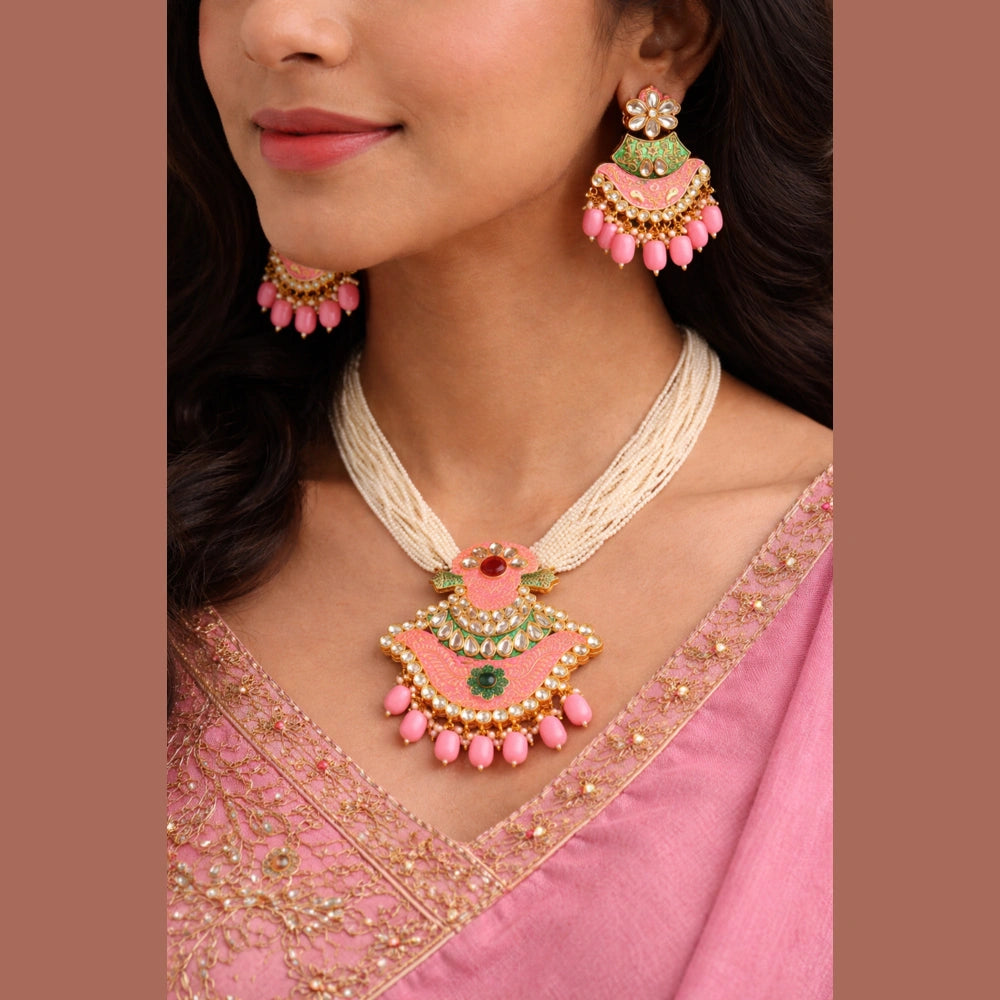 Premium Multi Layer Pearl Kundan Statement Necklace Set for Women Wedding Party Jewellery ZHome