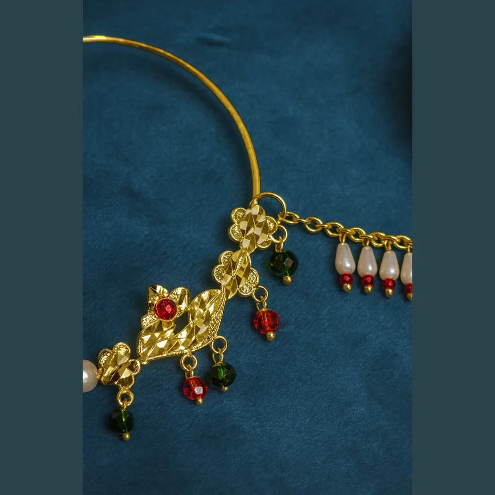 Exclusive One Gram Gold Plated Nathiya Nose Ring with Chain for Brides
