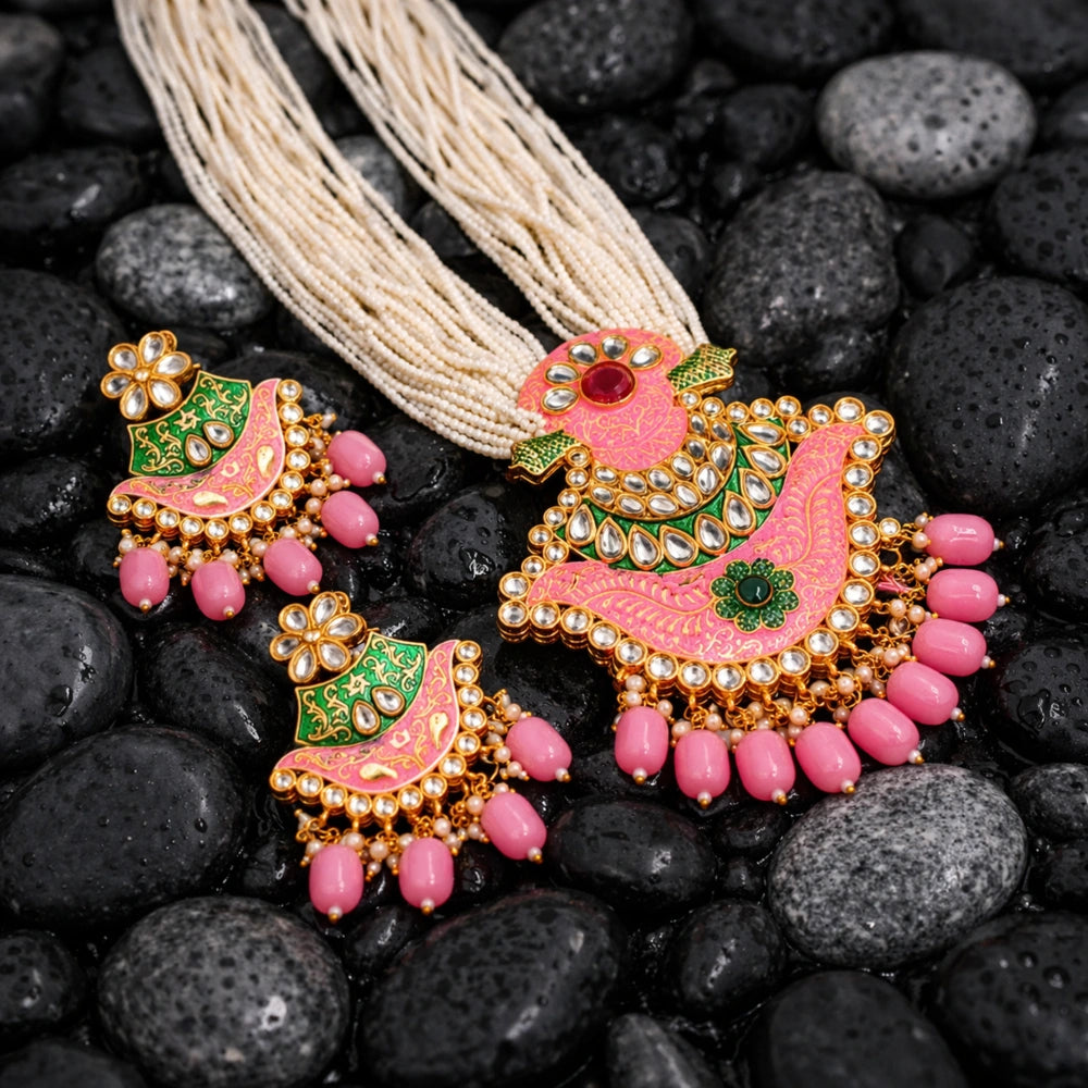 Premium Multi Layer Pearl Kundan Statement Necklace Set for Women Wedding Party Jewellery ZHome