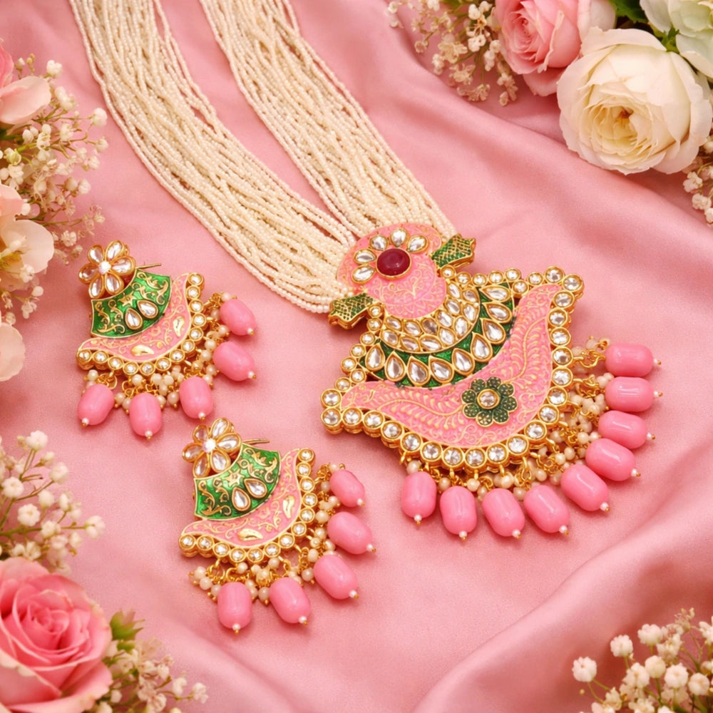 Premium Multi Layer Pearl Kundan Statement Necklace Set for Women Wedding Party Jewellery ZHome