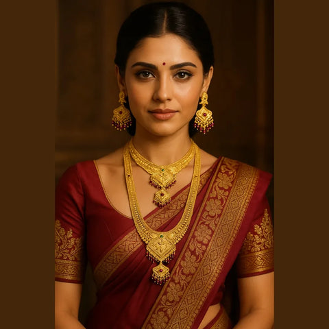 Royal Temple Style Gold-Plated Bridal Necklace Set with Earrings