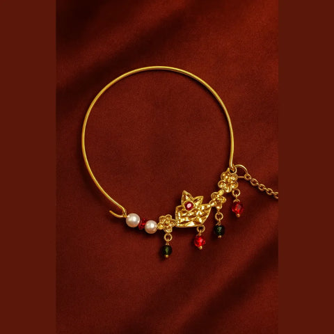 Exclusive One Gram Gold Plated Nathiya Nose Ring with Chain for Brides