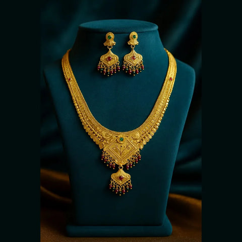 Royal Temple Style Gold-Plated Bridal Necklace Set with Earrings