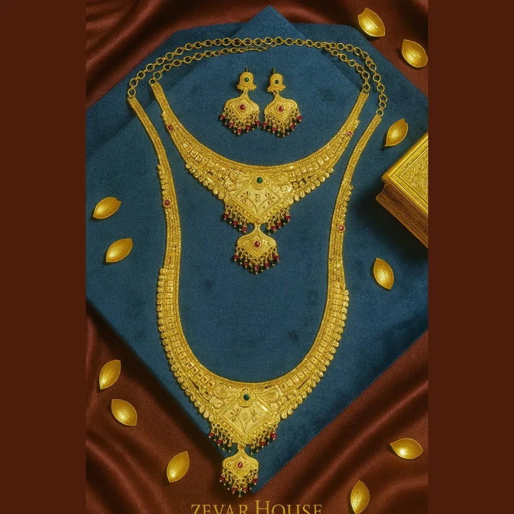 Royal Temple Style Gold-Plated Bridal Necklace Set with Earrings