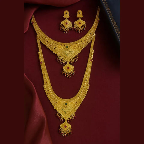 Royal Temple Style Gold-Plated Bridal Necklace Set with Earrings