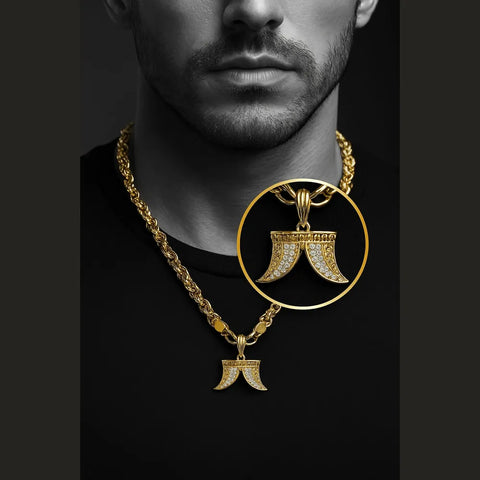 Men’s Gold Plated 20-Inch Chain with Stylish Dual Horn Pendant