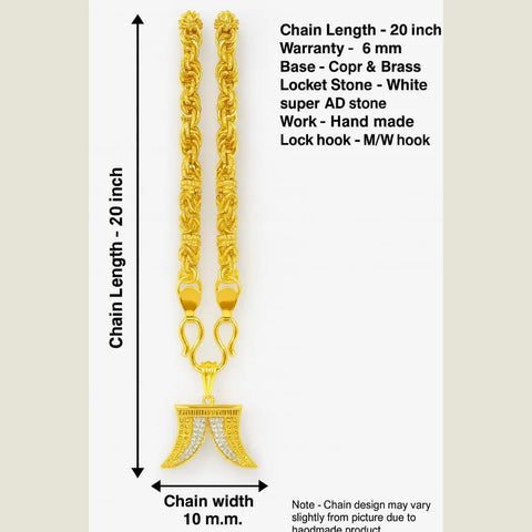 Men’s Gold Plated 20-Inch Chain with Stylish Dual Horn Pendant