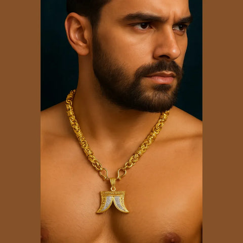 Men’s Gold Plated 20-Inch Chain with Stylish Dual Horn Pendant