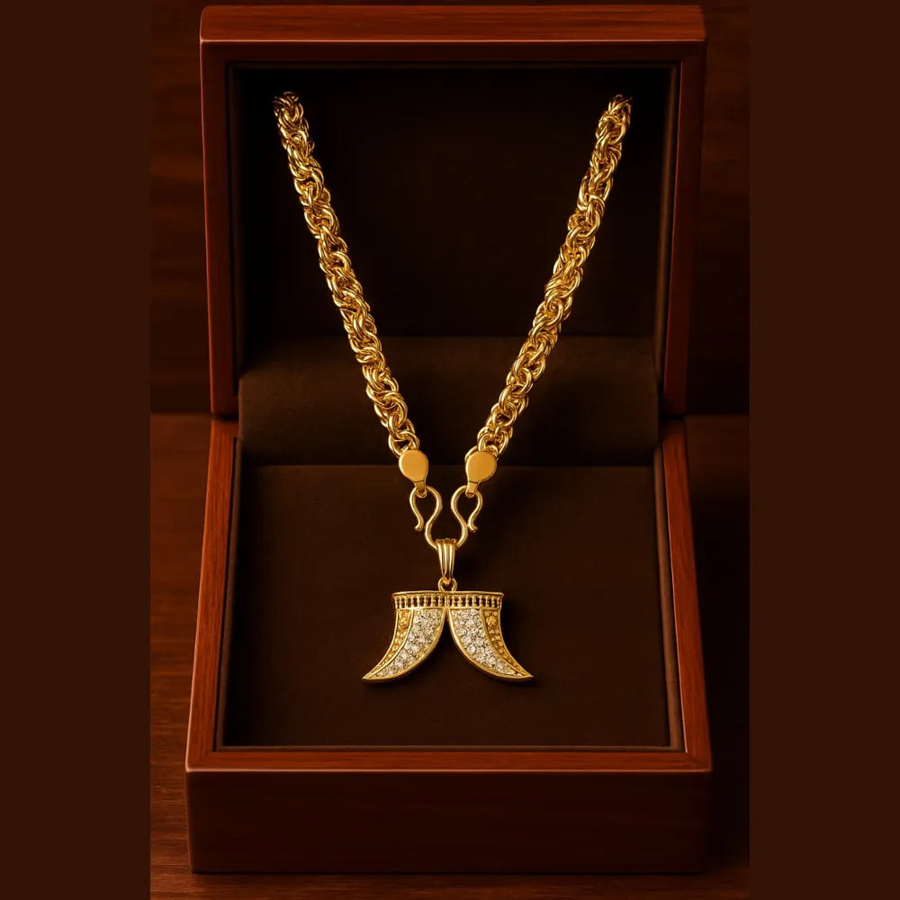 Men’s Gold Plated 20-Inch Chain with Stylish Dual Horn Pendant