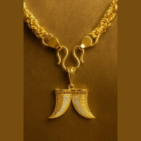 Men’s Gold Plated 20-Inch Chain with Stylish Dual Horn Pendant
