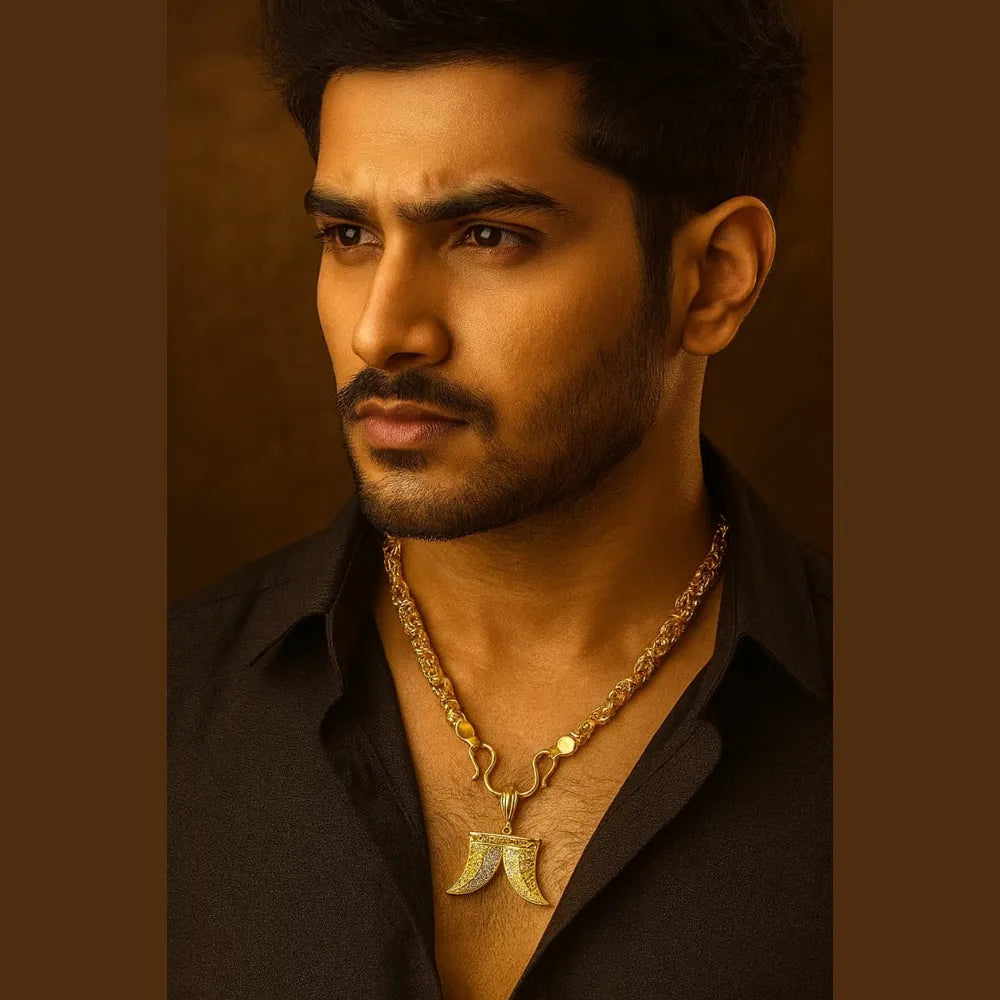 Men’s Gold Plated 20-Inch Chain with Stylish Dual Horn Pendant