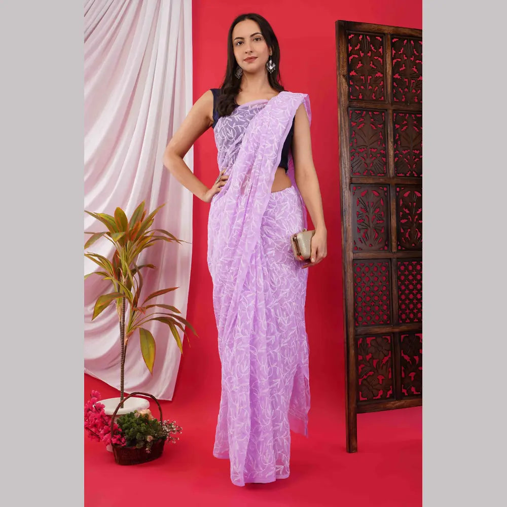 Exquisite Lucknawi Handcrafted Chikan Work Saree: Timeless Elegance in Every Detail
