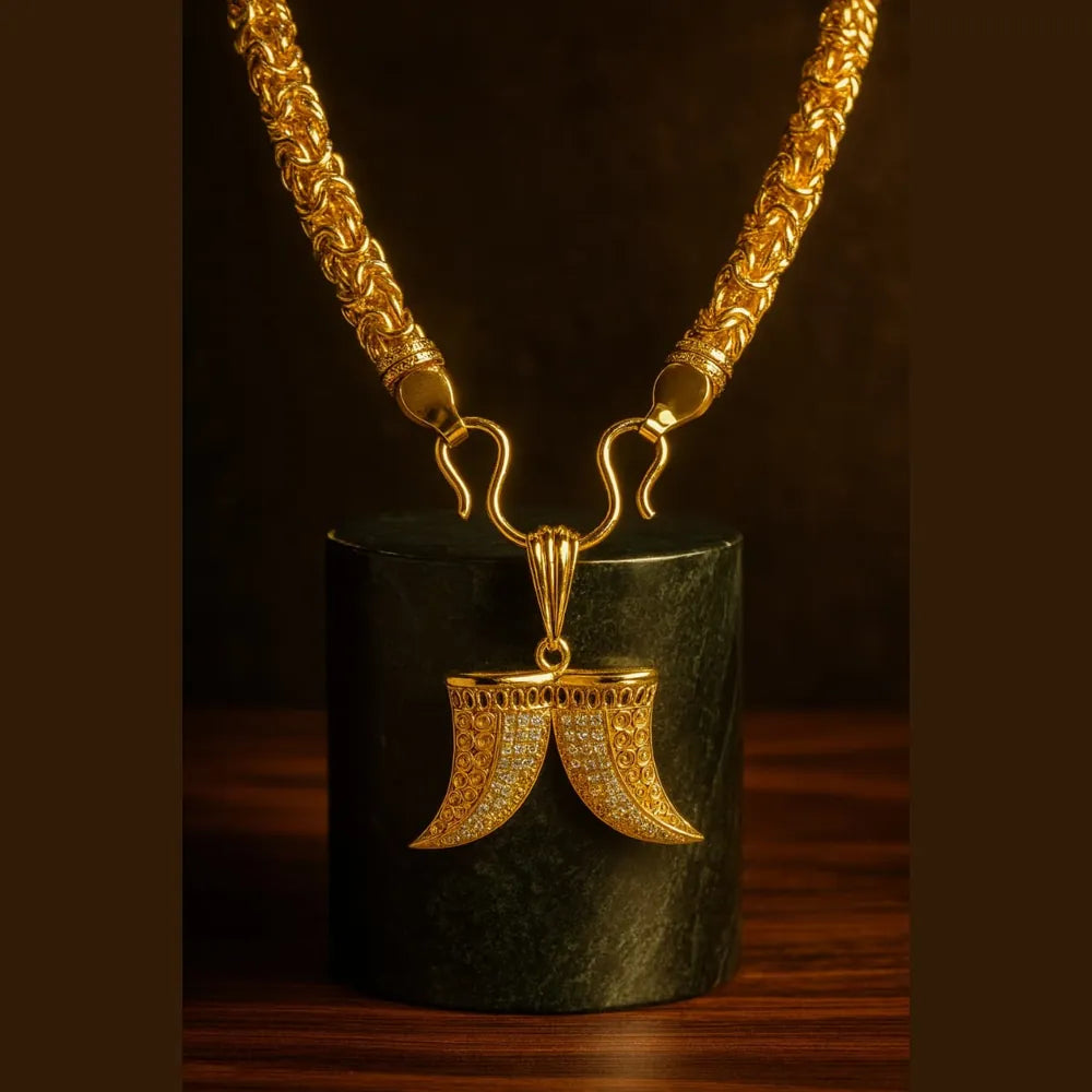Men’s Gold Plated 20-Inch Chain with Stylish Dual Horn Pendant