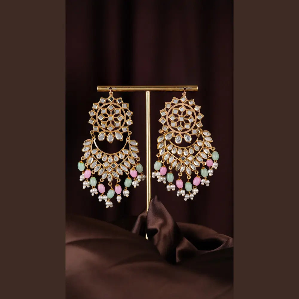 Product image of Royal Kundan Pearl Pastel Beads Bridal Jewellery Set Maang Tikka Earrings Choker Long Haar – image 8