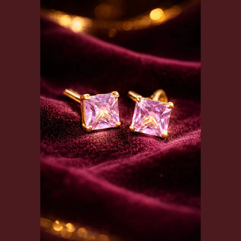 ZHome Pink Crystal Stud for Boys & Men | Gold Plated