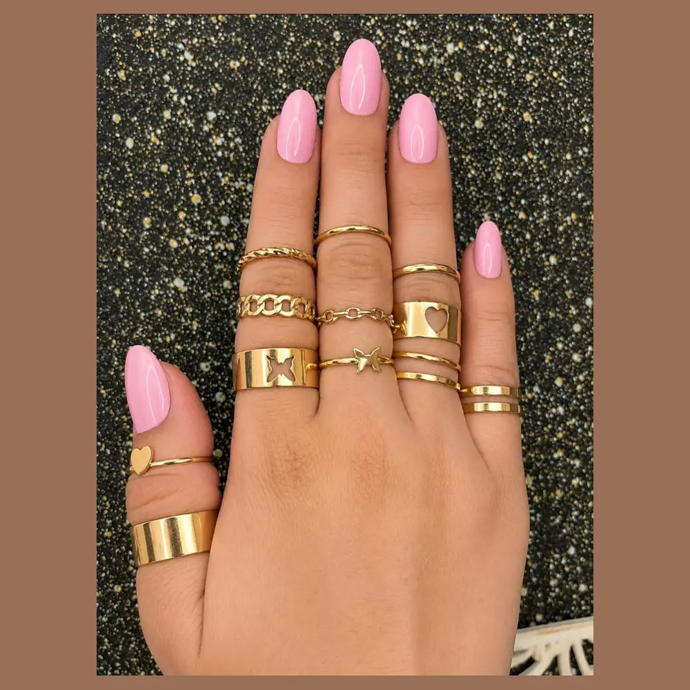 ZHome 11 Rings Combo for Women – Anti Tarnish Gold Plated Stackable Ring Set
