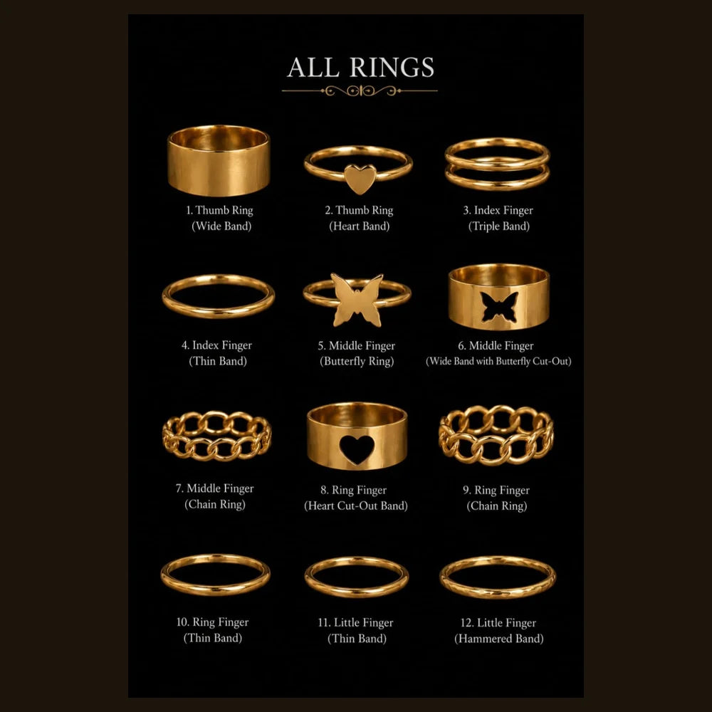 ZHome 11 Rings Combo for Women – Anti Tarnish Gold Plated Stackable Ring Set