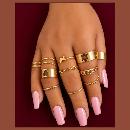 ZHome 12 Rings Combo for Women – Anti Tarnish Gold Plated Stackable Ring Set