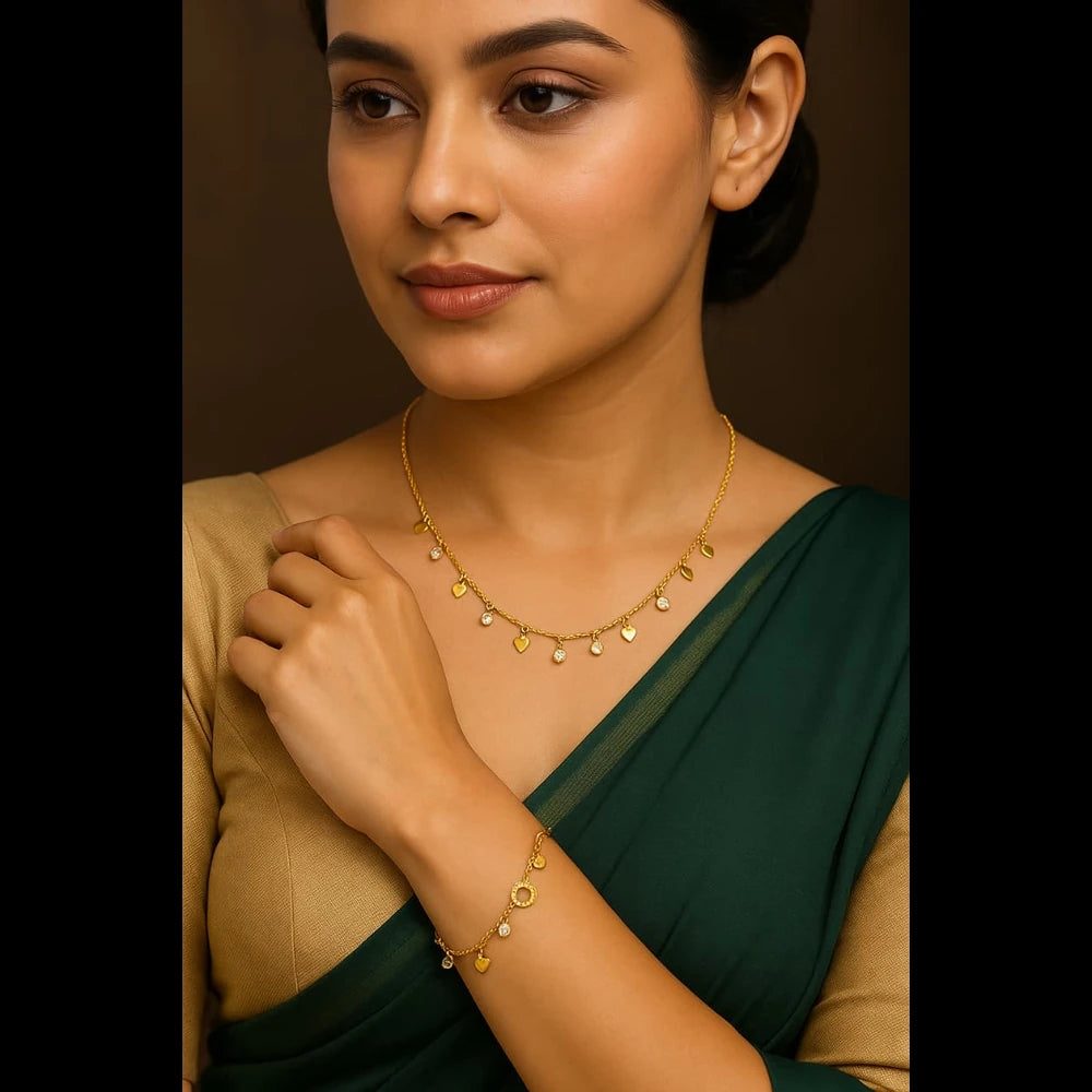 Zhome  Onegram Gold-Plated Heart Charm Necklace with AD Stones – Handmade Romantic Jewellery