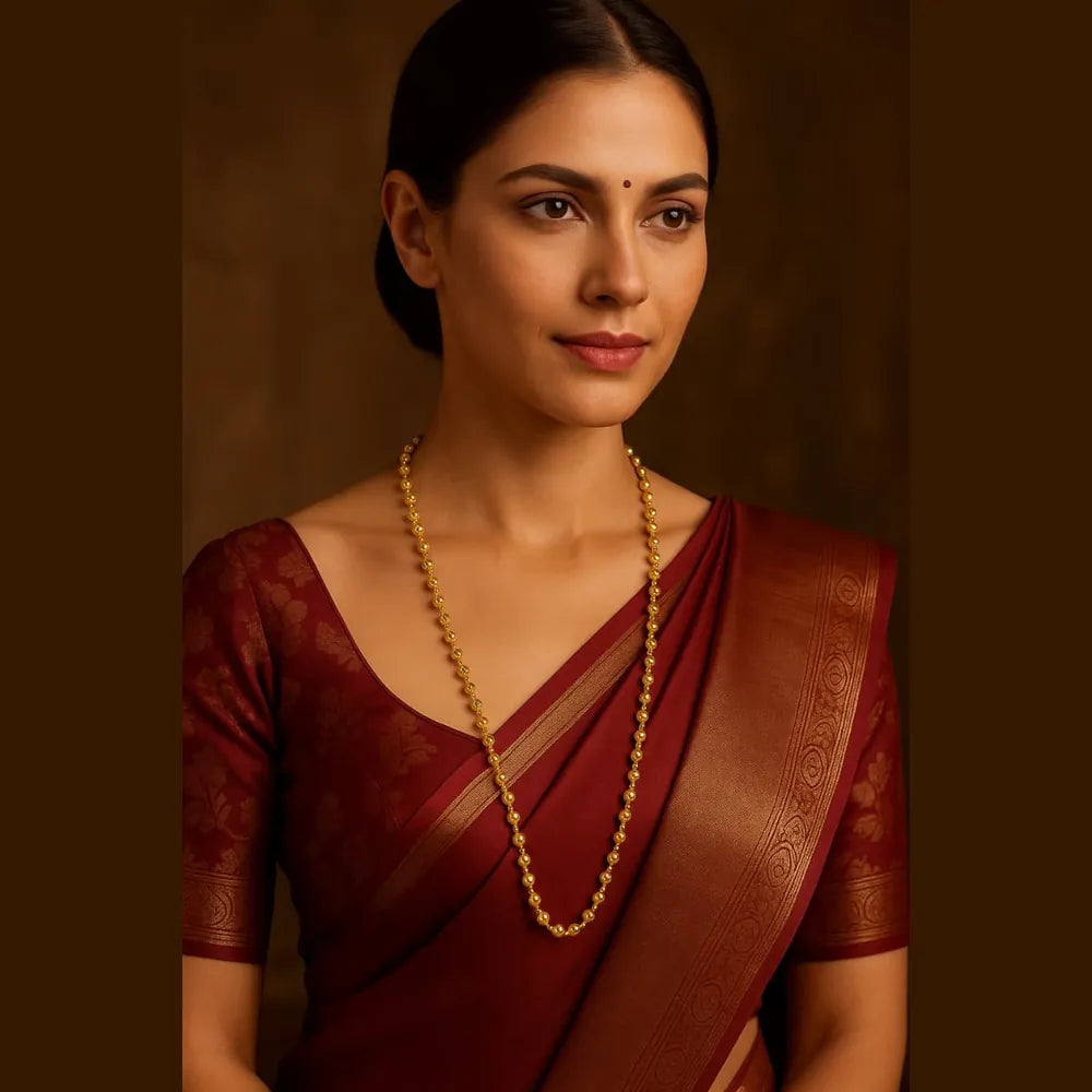 Onegram Gold Plated Matarmala Dana Chain – 22-26" Traditional Real Gold Look
