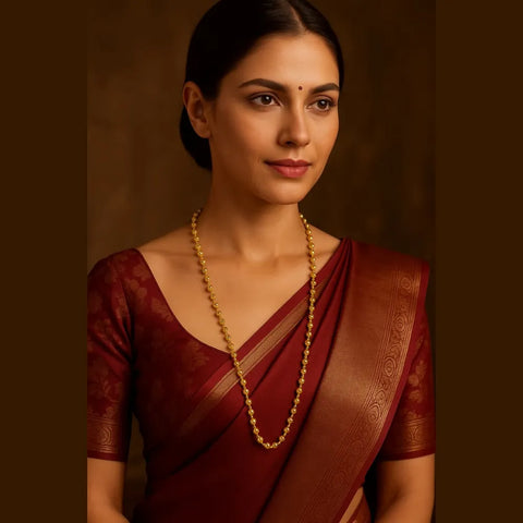 Onegram Gold Plated Matarmala Dana Chain – 22-26" Traditional Real Gold Look
