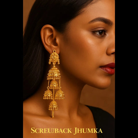 Exclusive Screwback Multi-Layer Jhumka Earrings – One Gram Gold Plated Handmade