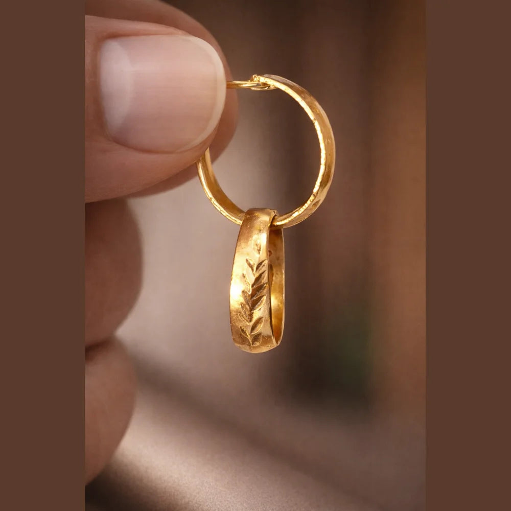 ZHome Gold-Plated Textured Hoop Earrings for Men (Premium Dual Ring Design)
