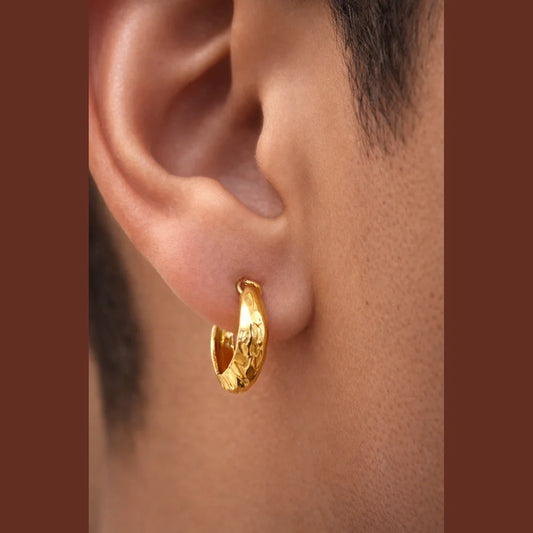 ZHome Gold-Plated Textured Hoop Earrings for Men (Premium Dual Ring Design)