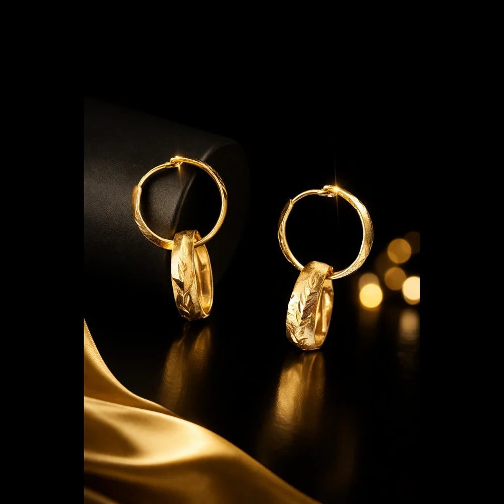 ZHome Gold-Plated Textured Hoop Earrings for Men (Premium Dual Ring Design)