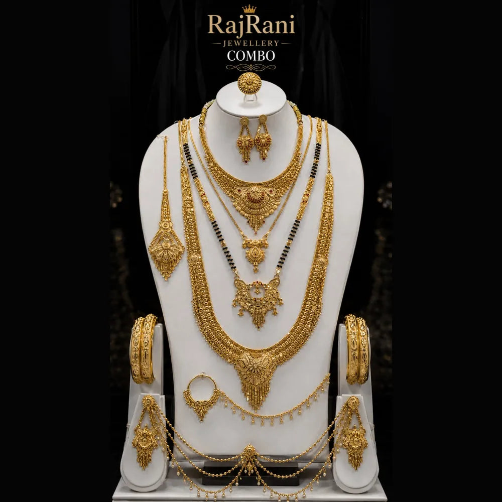 RajRani Traditional Gold Look Jewellery Combo Set | Necklace, Earrings, Bangles & More
