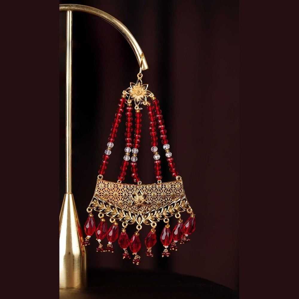 Red Beaded Bridal Necklace Set with Earrings