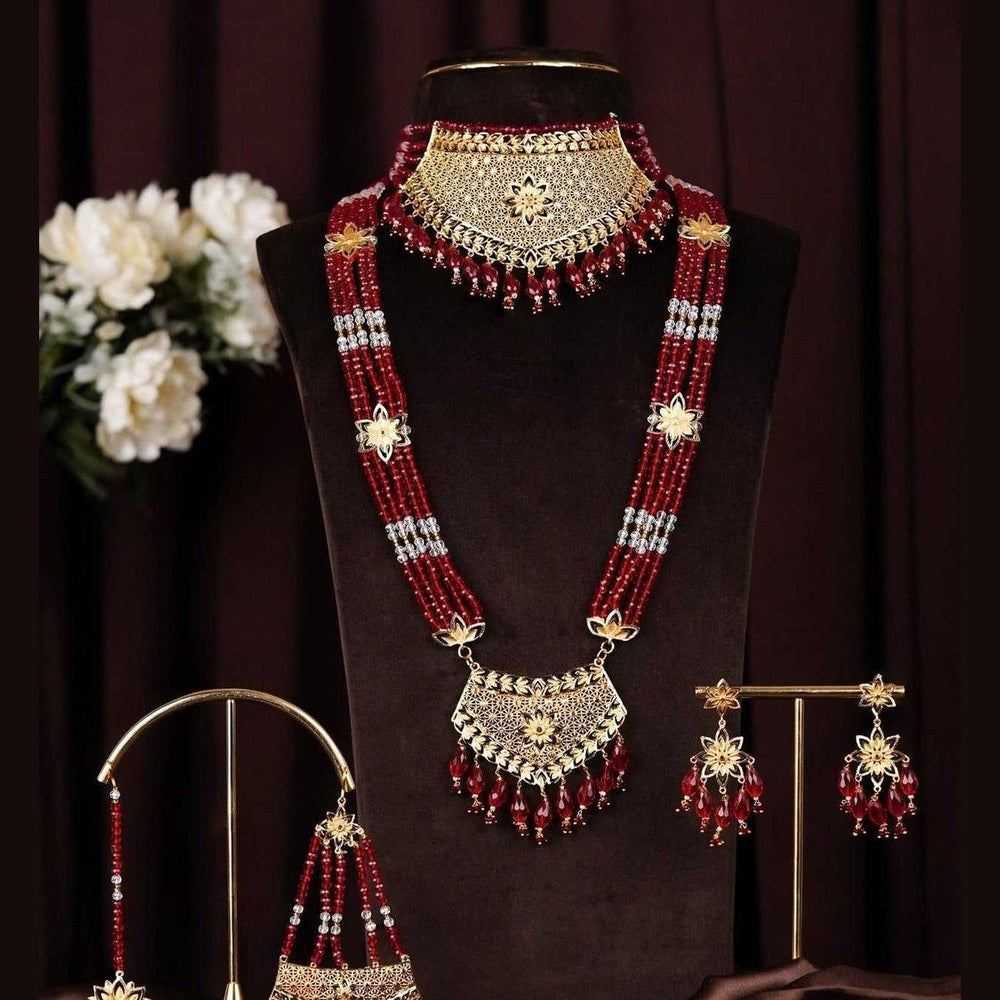 Red Beaded Bridal Necklace Set with Earrings