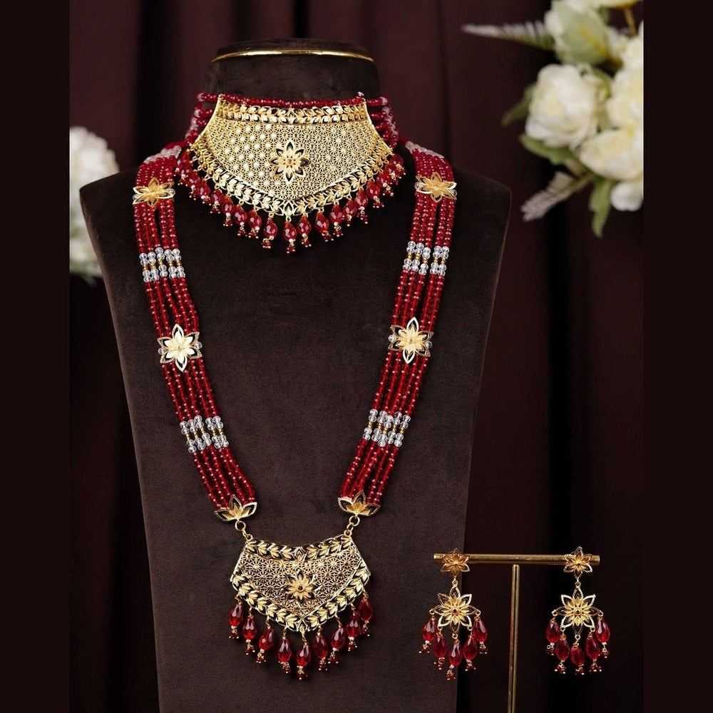 Red Beaded Bridal Necklace Set with Earrings – Anti Tarnish