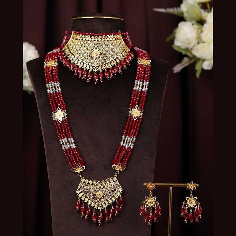 Red Beaded Bridal Necklace Set with Earrings