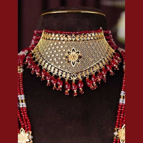 Red Beaded Bridal Necklace Set with Earrings