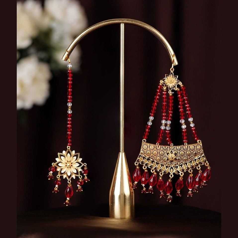 Red Beaded Bridal Necklace Set with Earrings