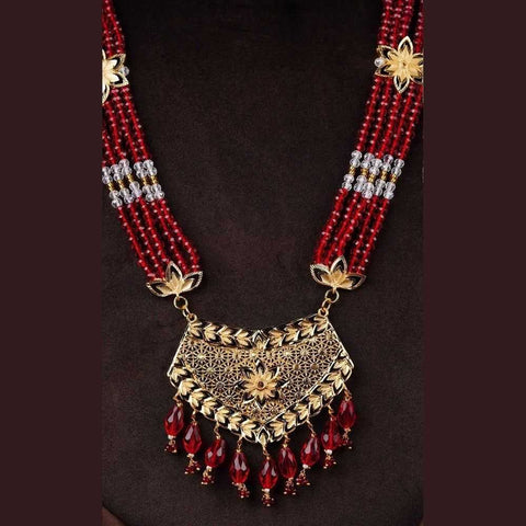Red Beaded Bridal Necklace Set with Earrings