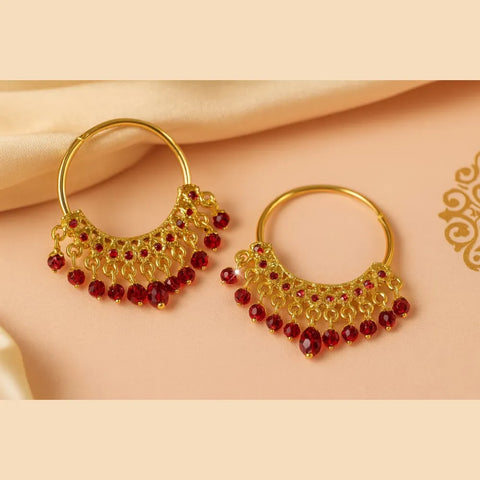 Gold Plated Red Crystal Hoop Earrings – Handmade Brass & Copper
