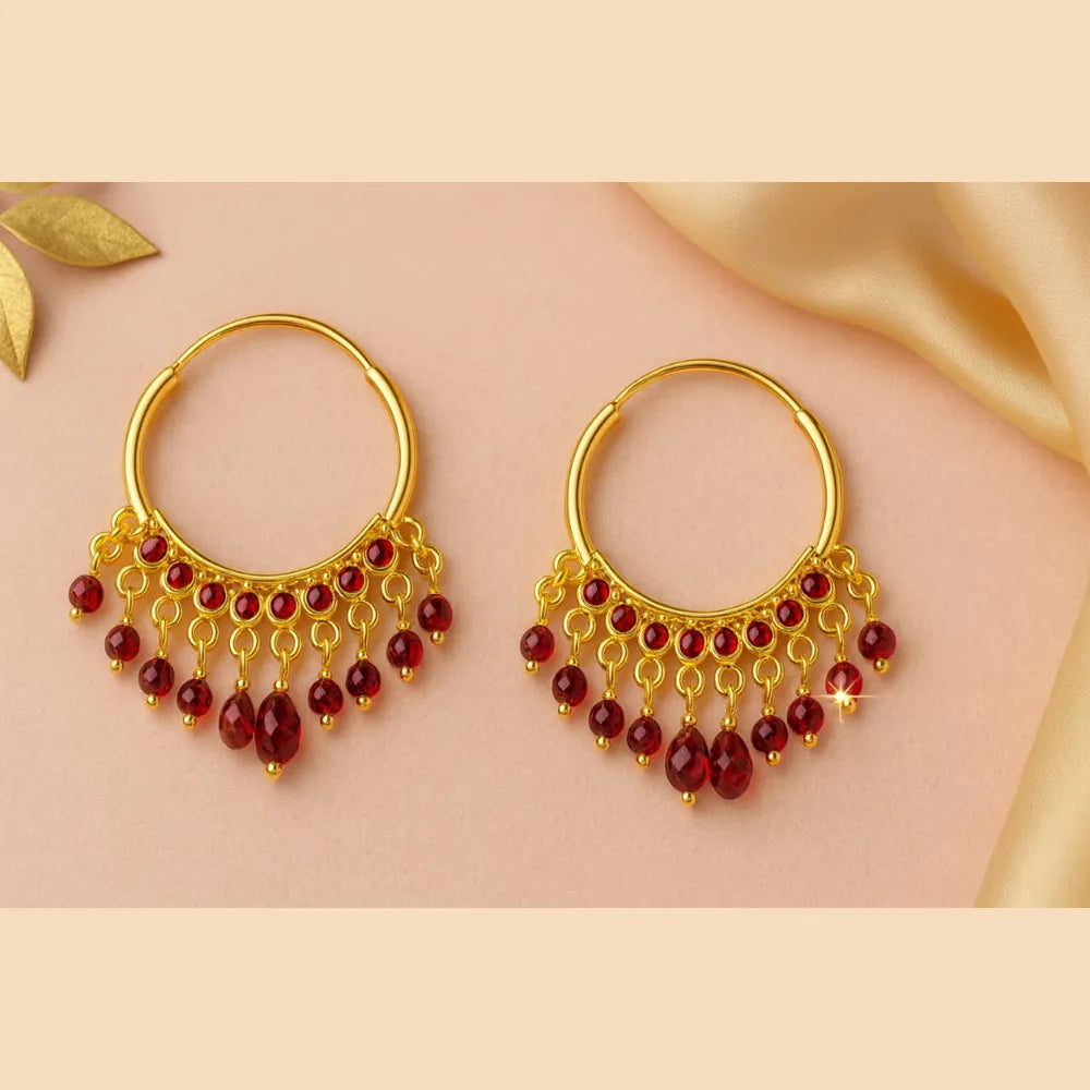 Gold Plated Red Crystal Hoop Earrings – Handmade Brass & Copper
