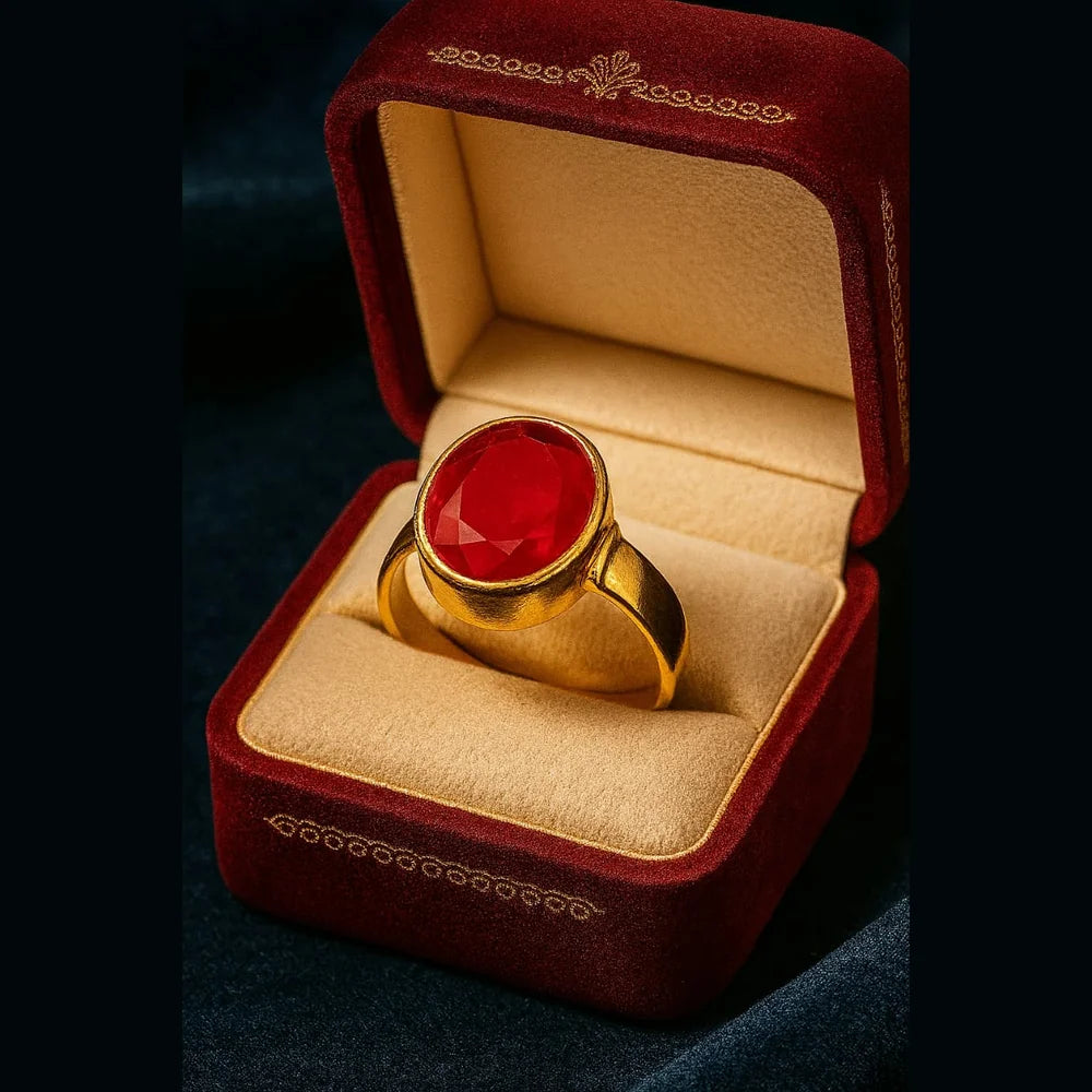 Red Stone  Gold-Plated Ring – Unisex, Elegant & Free Size