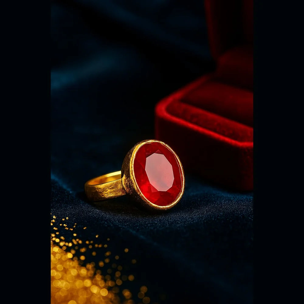 Red Stone  Gold-Plated Ring – Unisex, Elegant & Free Size