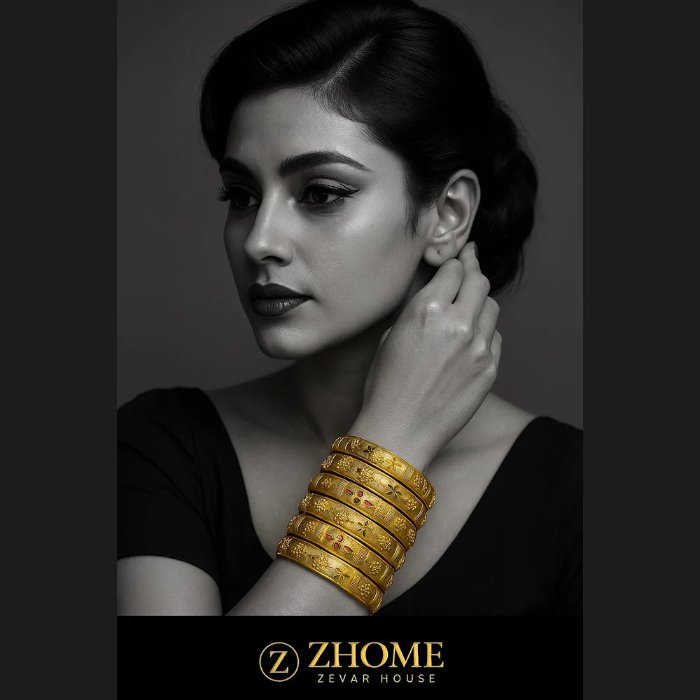 Bridal Onegram Gold Red Stone Engraved Kada/Chudi Set (Premium Handmade)