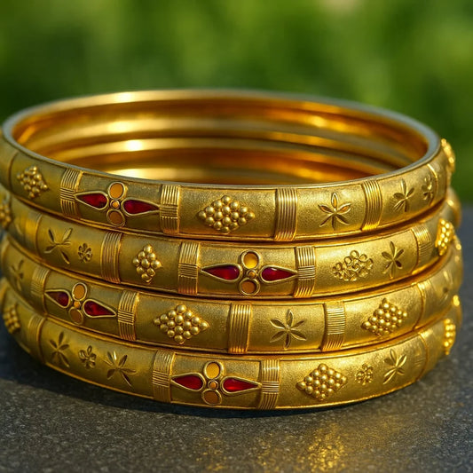 Bridal Onegram Gold Red Stone Engraved Kada/Chudi Set (Premium Handmade)