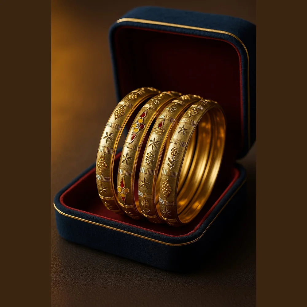 Bridal Onegram Gold Red Stone Engraved Kada/Chudi Set (Premium Handmade)