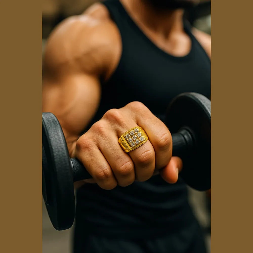 Gold-Plated Adjustable Men's Finger Ring with AD Stones – 5 Gram Free Size
