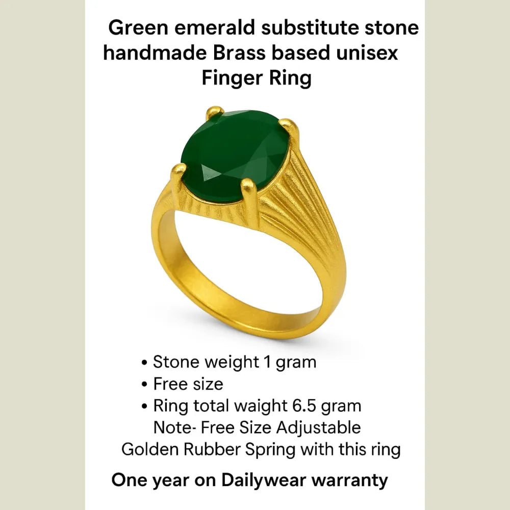 Green Emerald Look Gold Plated Unisex Ring – Adjustable Free Size | ZHome